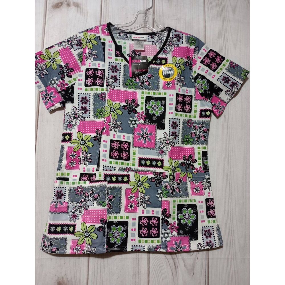 Scrub‎ Star Scrub Top Ladies Extra Small Black Pink